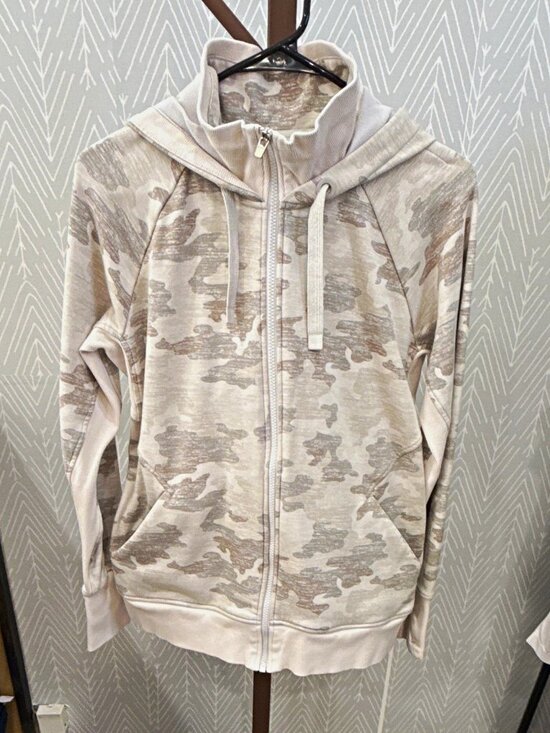 Athleta Sweaters - Athleta Women's L Full Zip Hooded Hoodie Gray Camo Triumph Pockets Thumbholes